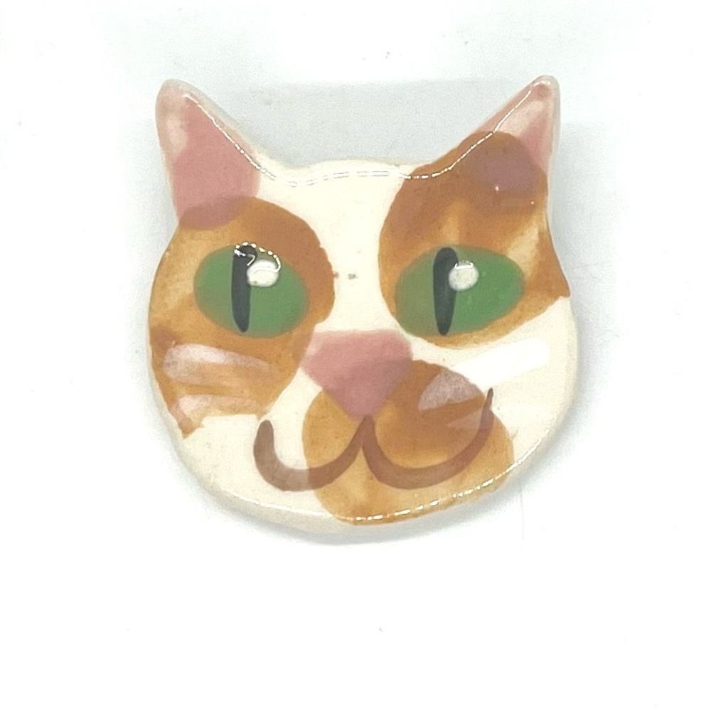 Handmade Ceramic Kitty Cat Pin Brooch